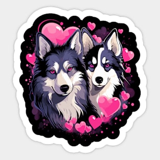 Alaskan Husky Couple Valentine Sticker